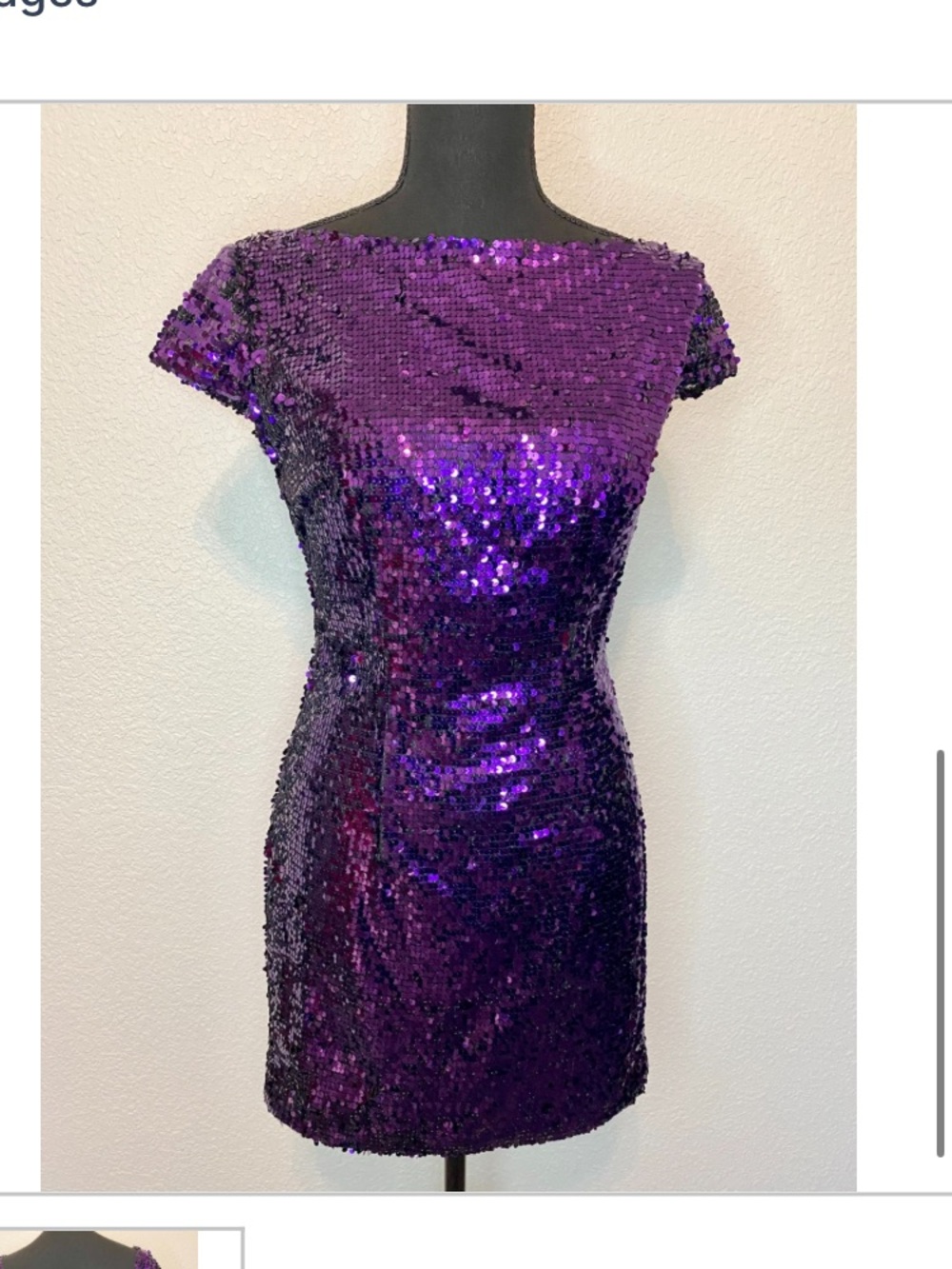 Purple Sequin Cap-Sleeve Cocktail Dress